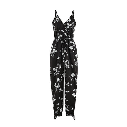 Spring Summer Sexy Backless Tether Deep V Plunge Plunge neck Strap Long Conjoined Trousers