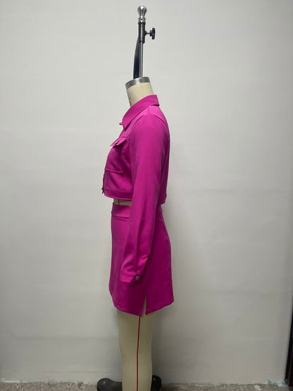 Women Clothing Autumn Casual Long Sleeve Short Blazer Skort Suit