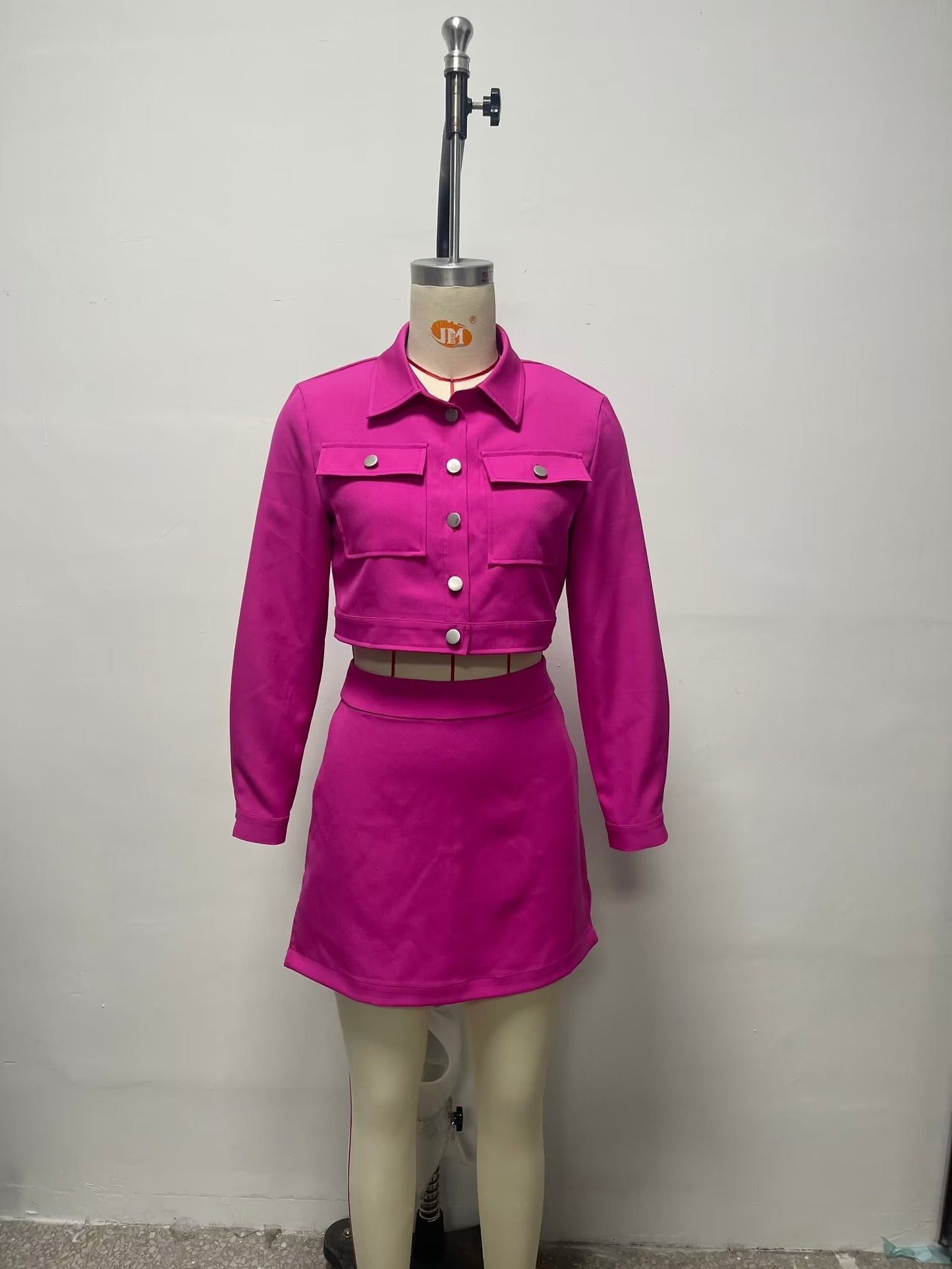 Women Clothing Autumn Casual Long Sleeve Short Blazer Skort Suit