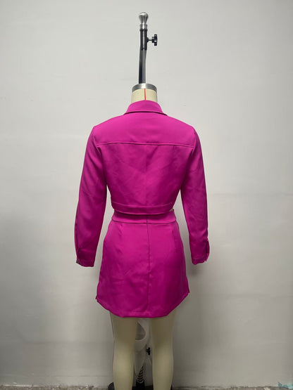 Women Clothing Autumn Casual Long Sleeve Short Blazer Skort Suit