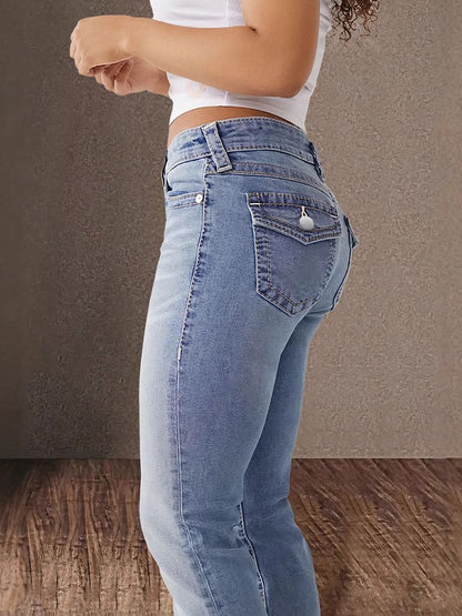 Double Button Midriff Flare Jeans