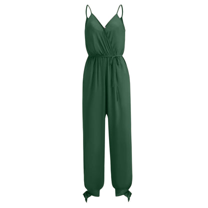Spring Summer Sexy Backless Tether Deep V Plunge Plunge neck Strap Long Conjoined Trousers