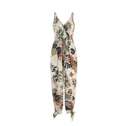 Spring Summer Sexy Backless Tether Deep V Plunge Plunge neck Strap Long Conjoined Trousers