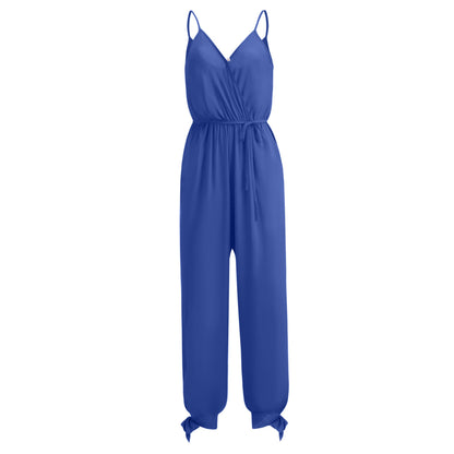 Spring Summer Sexy Backless Tether Deep V Plunge Plunge neck Strap Long Conjoined Trousers