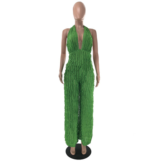 Women Clothing Spring Summer Wave Pattern Sexy Bandeau High Waist Jumpsuit