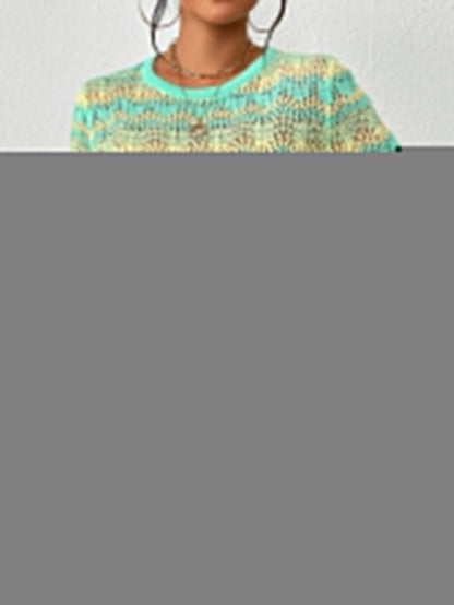Two Piece Set Autumn Winter Stitching Knitwear Loose Color Round Neck Striped Sweater Women