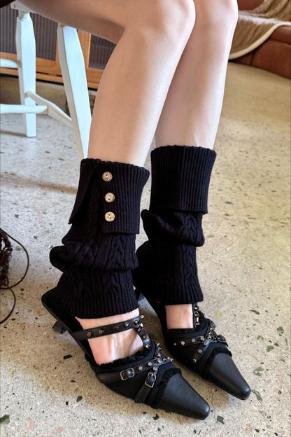 Cable Knit Foldover Button Leg Warmers