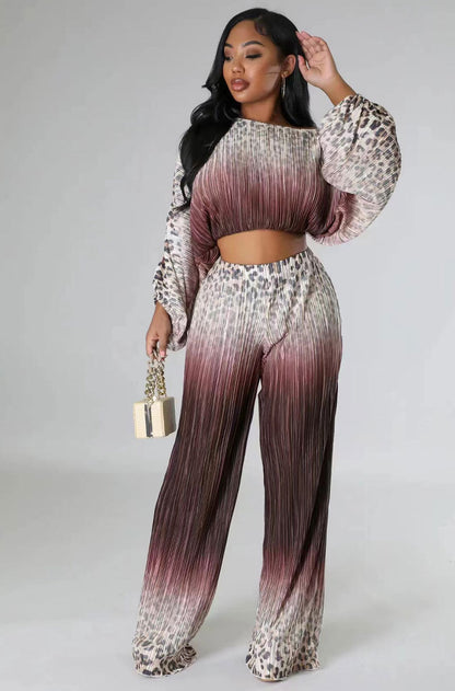 Autumn Suit Women Printed Wear Casual Long Sleeve Trousers Two Piece Set