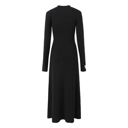 Spring Summer Autumn Elegant Graceful Tencel Blended Knitted Front Chest Embroidered Elastic Dress