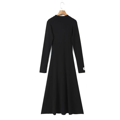 Spring Summer Autumn Elegant Graceful Tencel Blended Knitted Front Chest Embroidered Elastic Dress