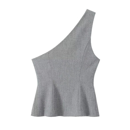Fall Women Clothing Asymmetric Vest Pleated Design Skinny Pant Suits