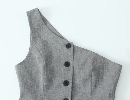 Fall Women Clothing Asymmetric Vest Pleated Design Skinny Pant Suits