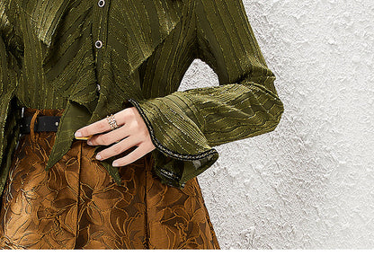 Women French Style Light Luxury Vintage Autumn Suit for Ladies Ruffled Shirt Skirt Two piece Set