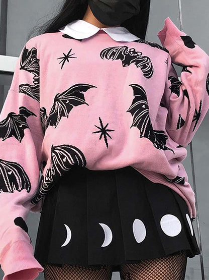 Bat Print Oversized Sweaters