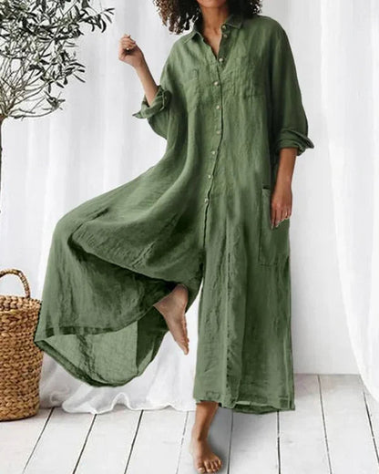 Women's Casual Oversized Linen Jumpsuit with Buttons | Ideal for Spring/Summer