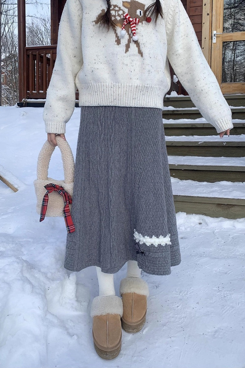 Bow Detail Knit A-Line Skirt