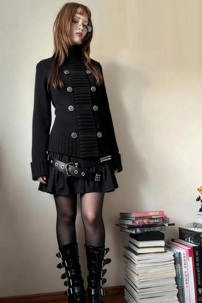 Gothic Metal Button Knitted Cardigan Sweater
