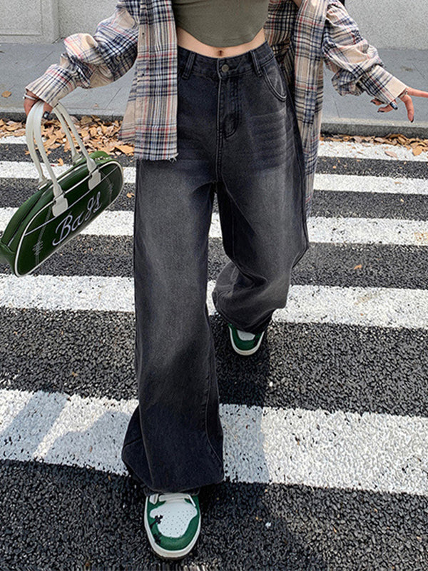 Black and grey velvet vintage wide leg jeans