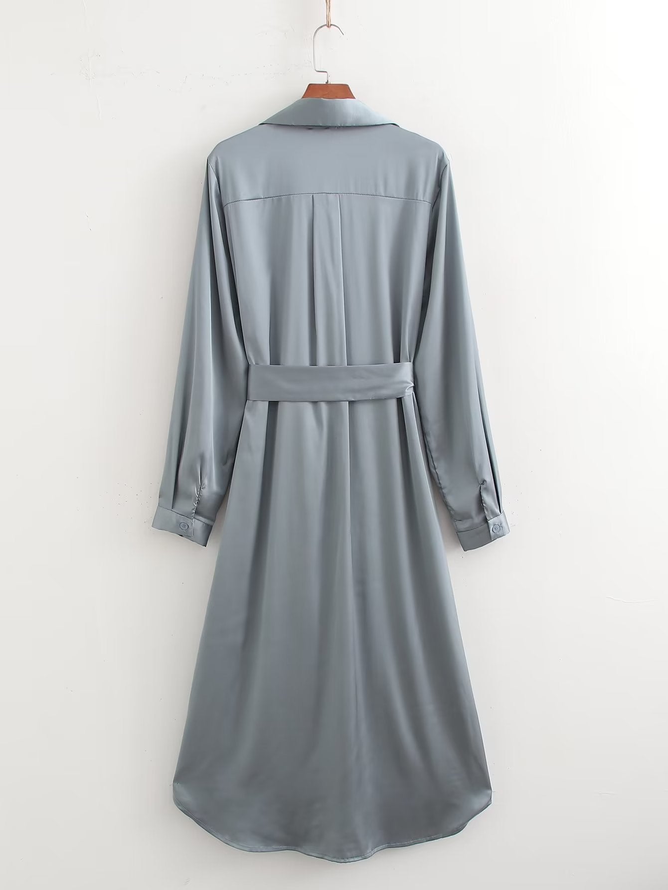 Women Clothing French Solid Color Polo Collar Loose Casual Shirt Long Sleeve Dress
