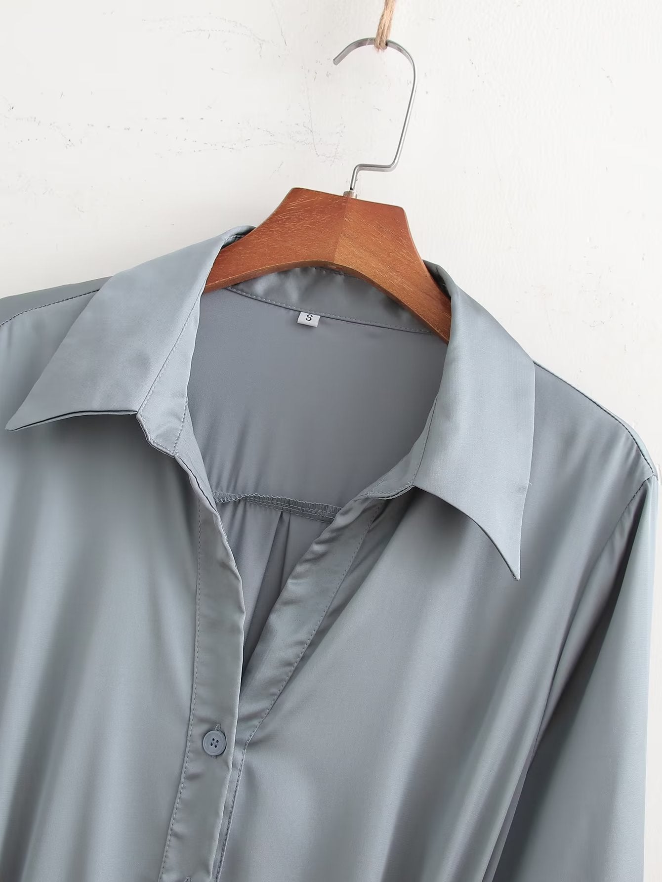 Women Clothing French Solid Color Polo Collar Loose Casual Shirt Long Sleeve Dress
