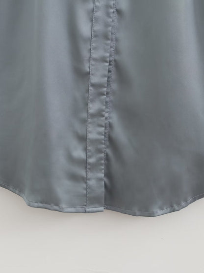 Women Clothing French Solid Color Polo Collar Loose Casual Shirt Long Sleeve Dress