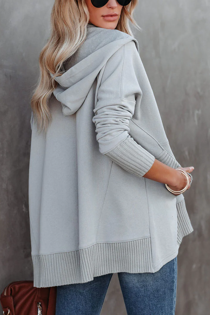 Ladies Autumn Winter Sweatshirt Cotton Oversized Solid Color Rib Fabric Patchwork Hoodie