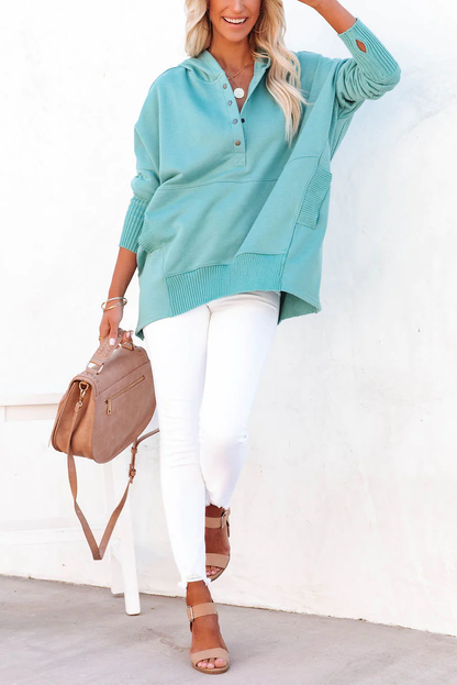 Ladies Autumn Winter Sweatshirt Cotton Oversized Solid Color Rib Fabric Patchwork Hoodie