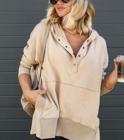 Ladies Autumn Winter Sweatshirt Cotton Oversized Solid Color Rib Fabric Patchwork Hoodie