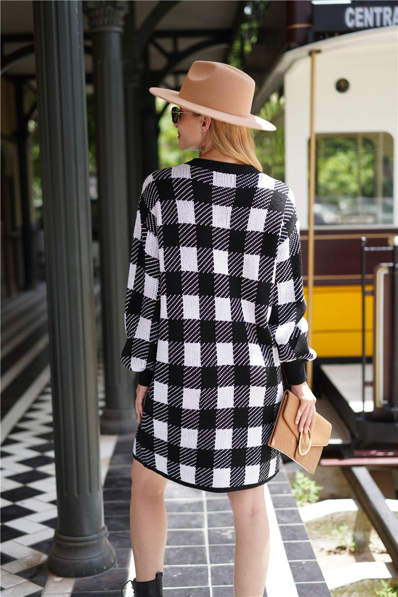Autumn Winter Office Office Plaid Sweater Women Loose Sweater Pullover Women Sweater