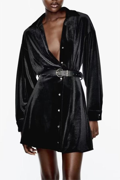 Spring Women Clothing Elegant Slightly Mature Casual with Belt Velvet Dress