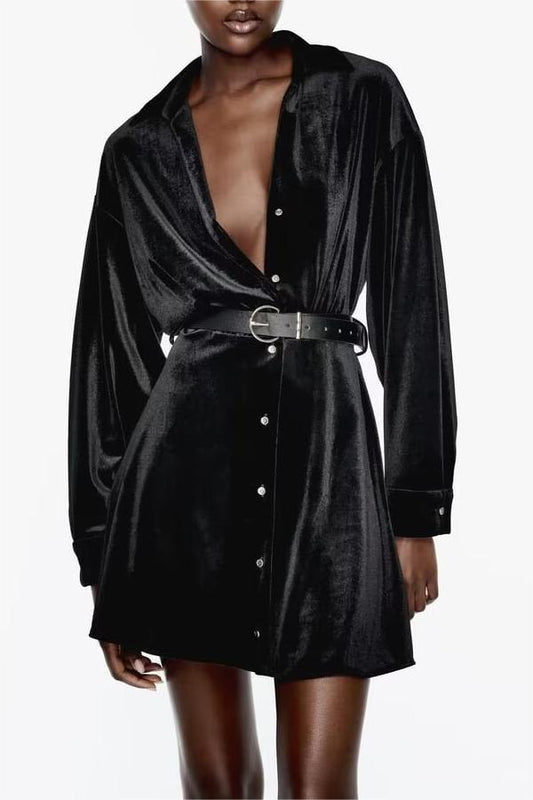 Spring Women Clothing Elegant Slightly Mature Casual with Belt Velvet Dress