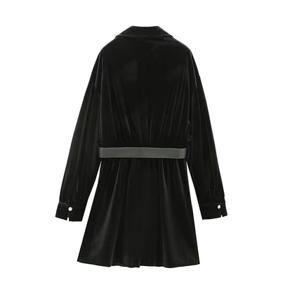 Spring Women Clothing Elegant Slightly Mature Casual with Belt Velvet Dress