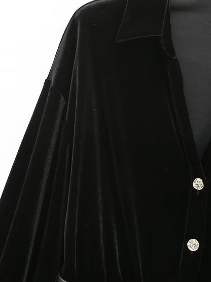 Spring Women Clothing Elegant Slightly Mature Casual with Belt Velvet Dress