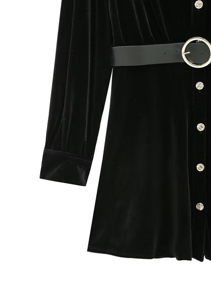 Spring Women Clothing Elegant Slightly Mature Casual with Belt Velvet Dress