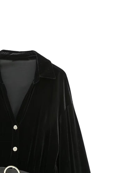 Spring Women Clothing Elegant Slightly Mature Casual with Belt Velvet Dress