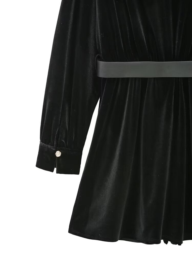 Spring Women Clothing Elegant Slightly Mature Casual with Belt Velvet Dress