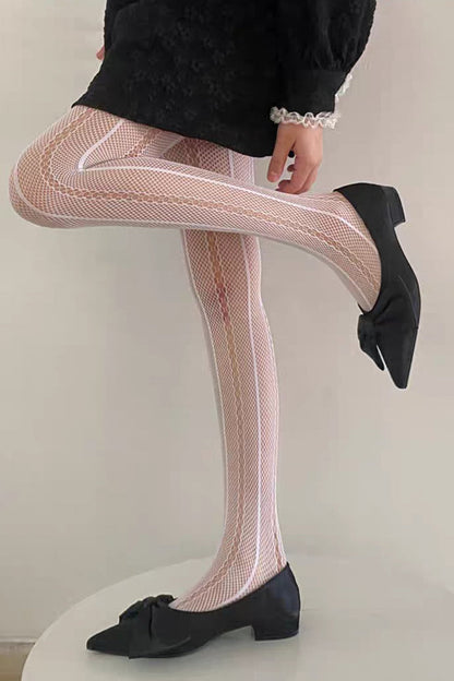 Black Lace Sheer Striped Fishnet Tights