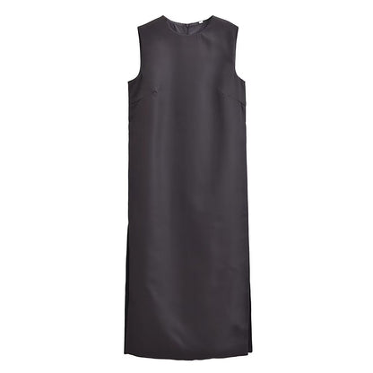 Commuting Elegant Split Straight round Neck Sleeveless Minimalist Long Vest Dress