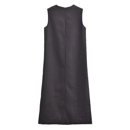 Commuting Elegant Split Straight round Neck Sleeveless Minimalist Long Vest Dress