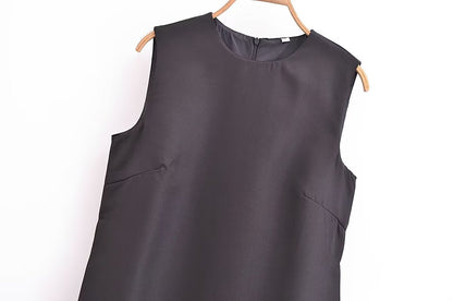 Commuting Elegant Split Straight round Neck Sleeveless Minimalist Long Vest Dress