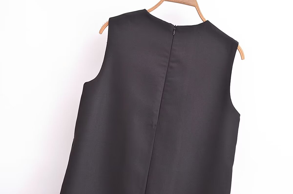 Commuting Elegant Split Straight round Neck Sleeveless Minimalist Long Vest Dress