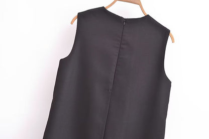 Commuting Elegant Split Straight round Neck Sleeveless Minimalist Long Vest Dress