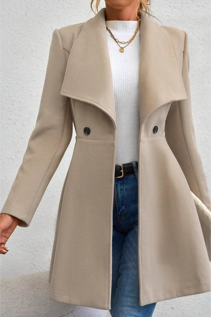 Solid Lapel Double-Breasted Thickened Wool Blend  Overcoat