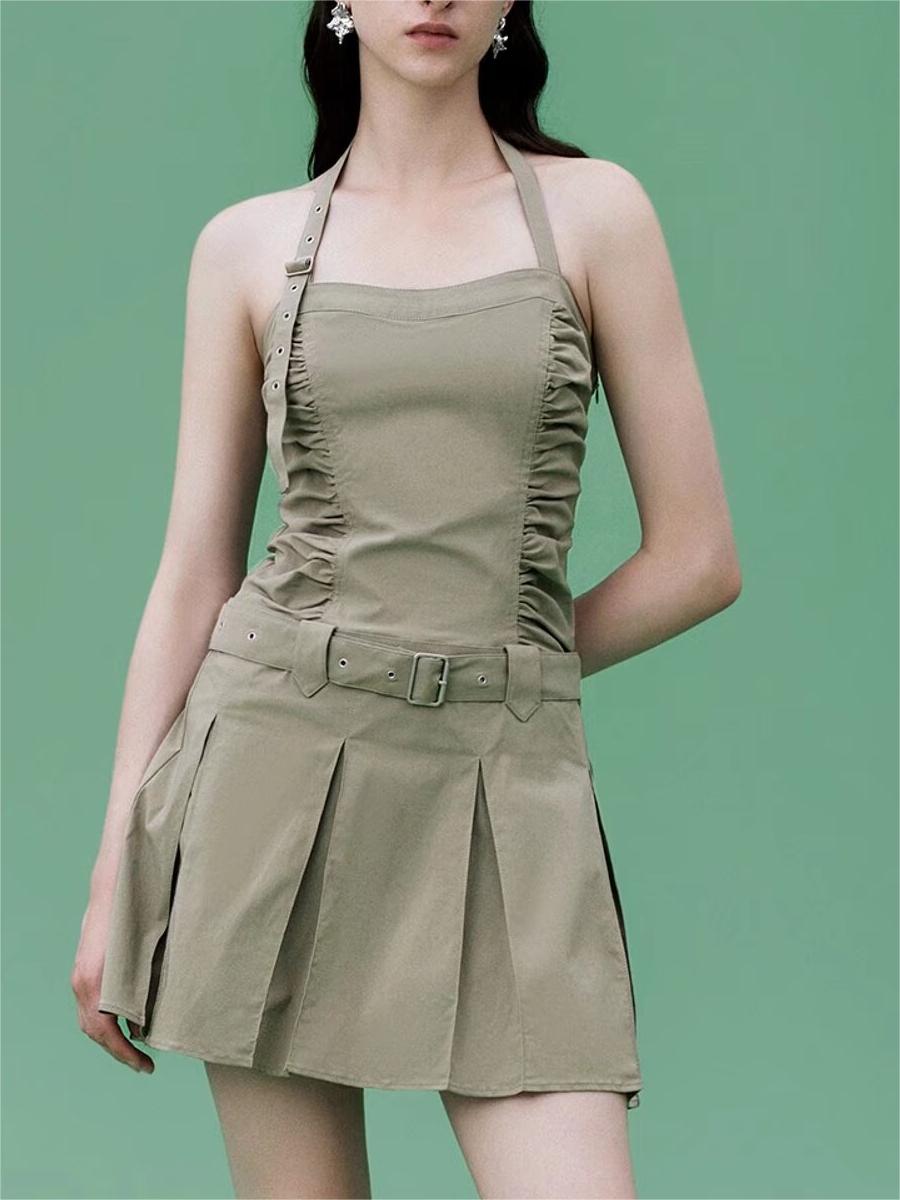 Spring Women Tooling Pleated Pleated Dress