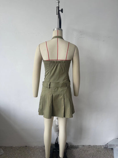 Spring Women Tooling Pleated Pleated Dress