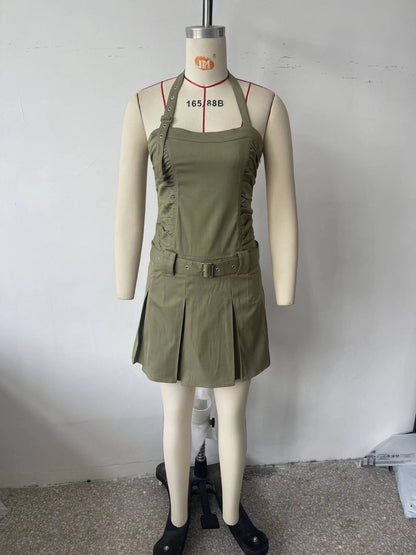 Spring Women Tooling Pleated Pleated Dress