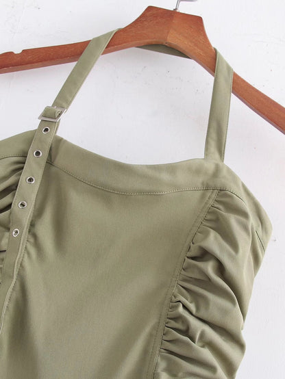 Spring Women Tooling Pleated Pleated Dress