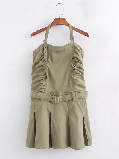 Spring Women Tooling Pleated Pleated Dress