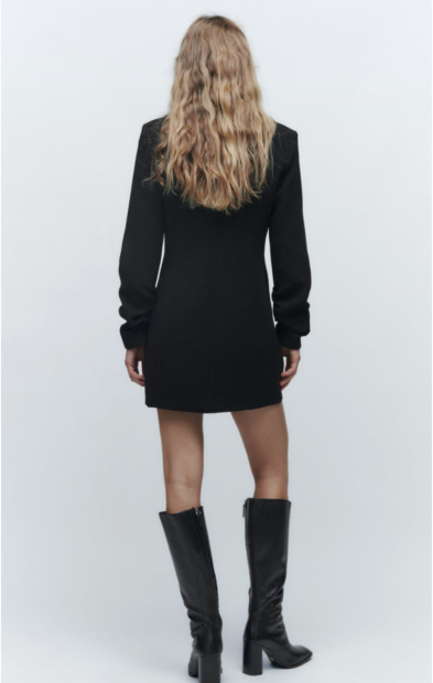 Spring Elegant Casual Belt Padded Shoulder V neck Long Sleeve Mini Dress