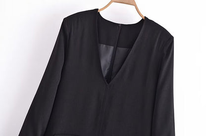 Spring Elegant Casual Belt Padded Shoulder V neck Long Sleeve Mini Dress